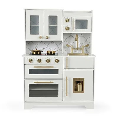 מטבח-עץ-יוקרתי-לילדים-דגם-מיקונוס-לבן-וזהב-מרהיב